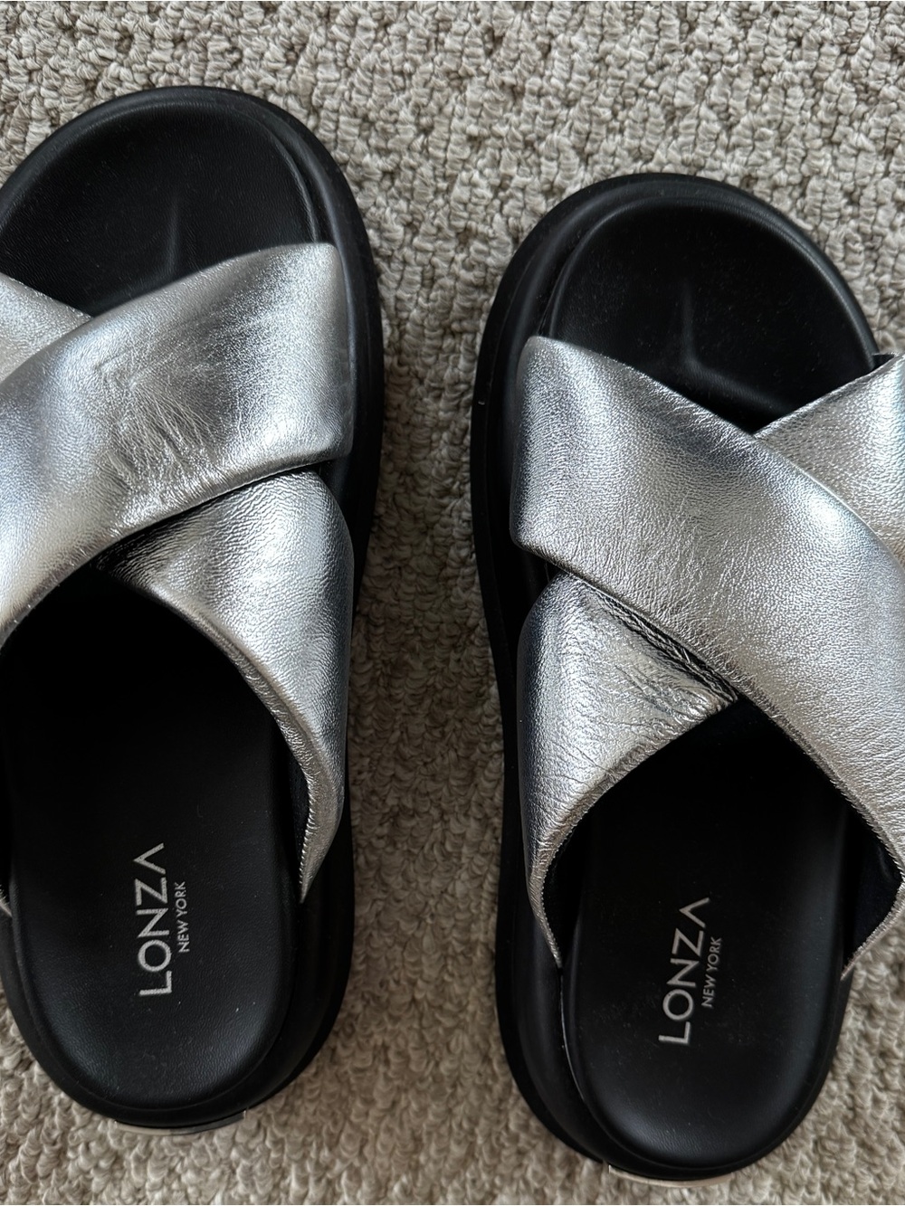 Silver Cross-Strap Platform Sandals - Women NWOT Lonza NY - Picture 5 of 5
